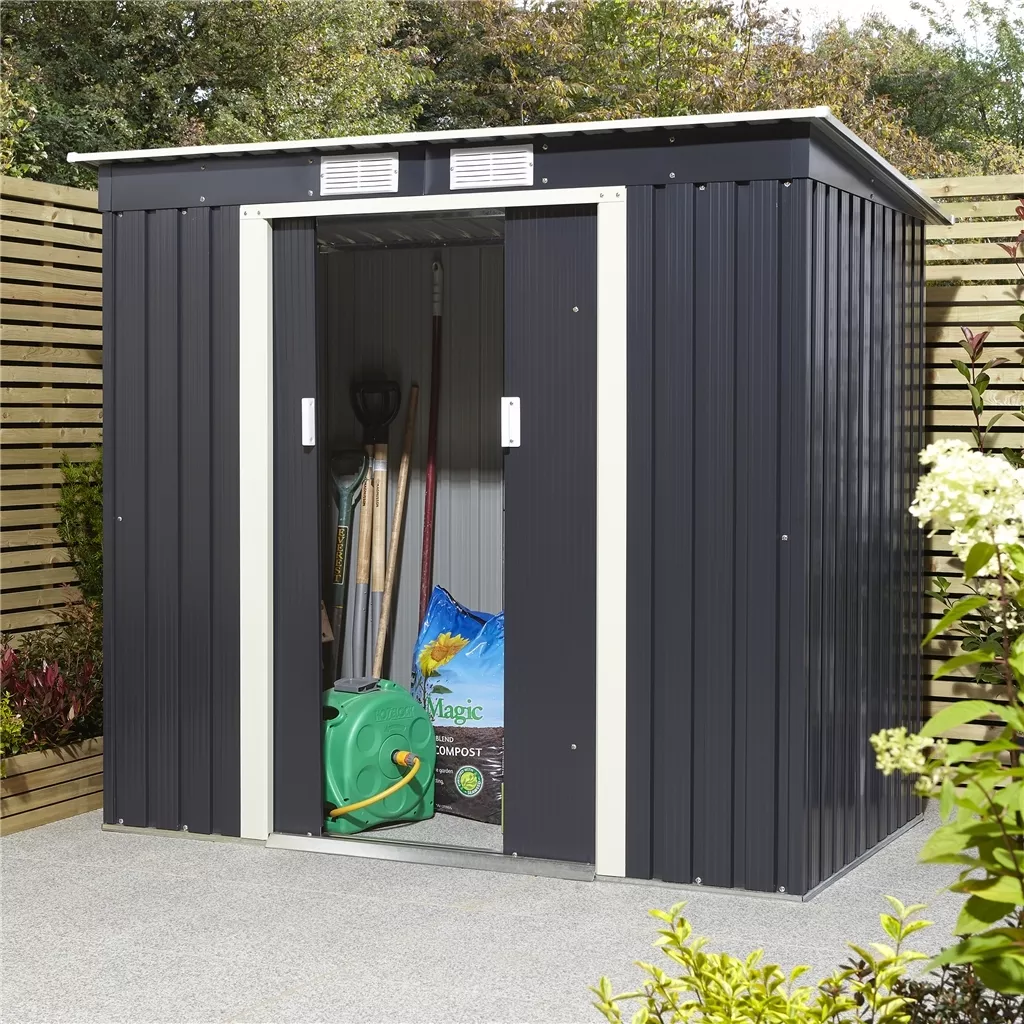 6 x 4 Double Door Metal Pent Shed – Dark Grey product image