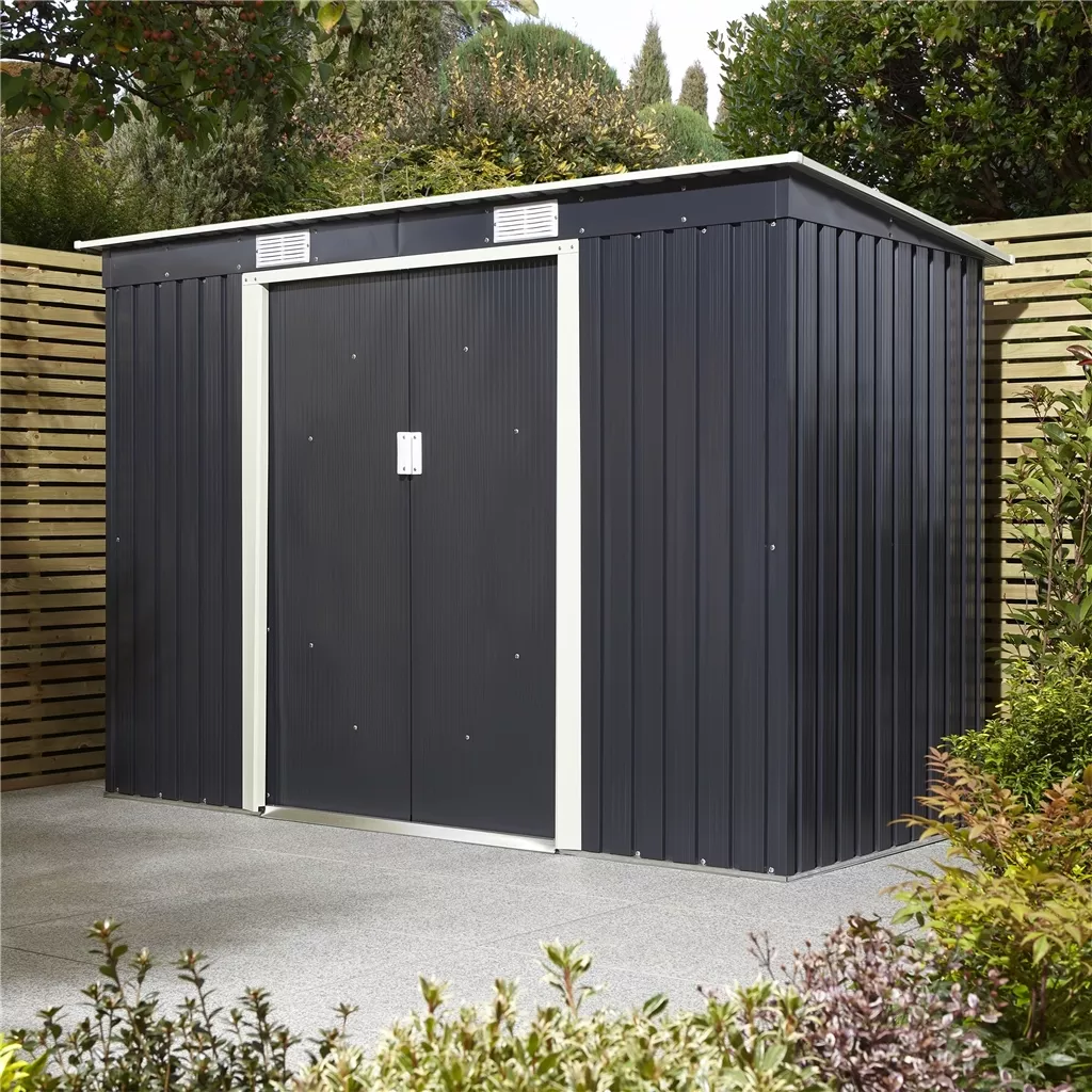 8 x 4 Double Door Metal Pent Shed – Dark Grey product image