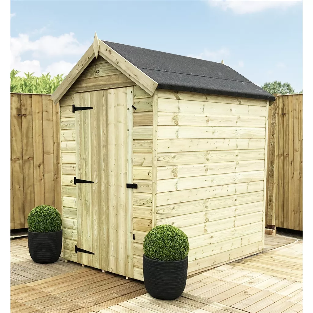 7 x 4 Premier Windowless Pressure Treated T&G Apex Shed – Higher Eaves, Single Door