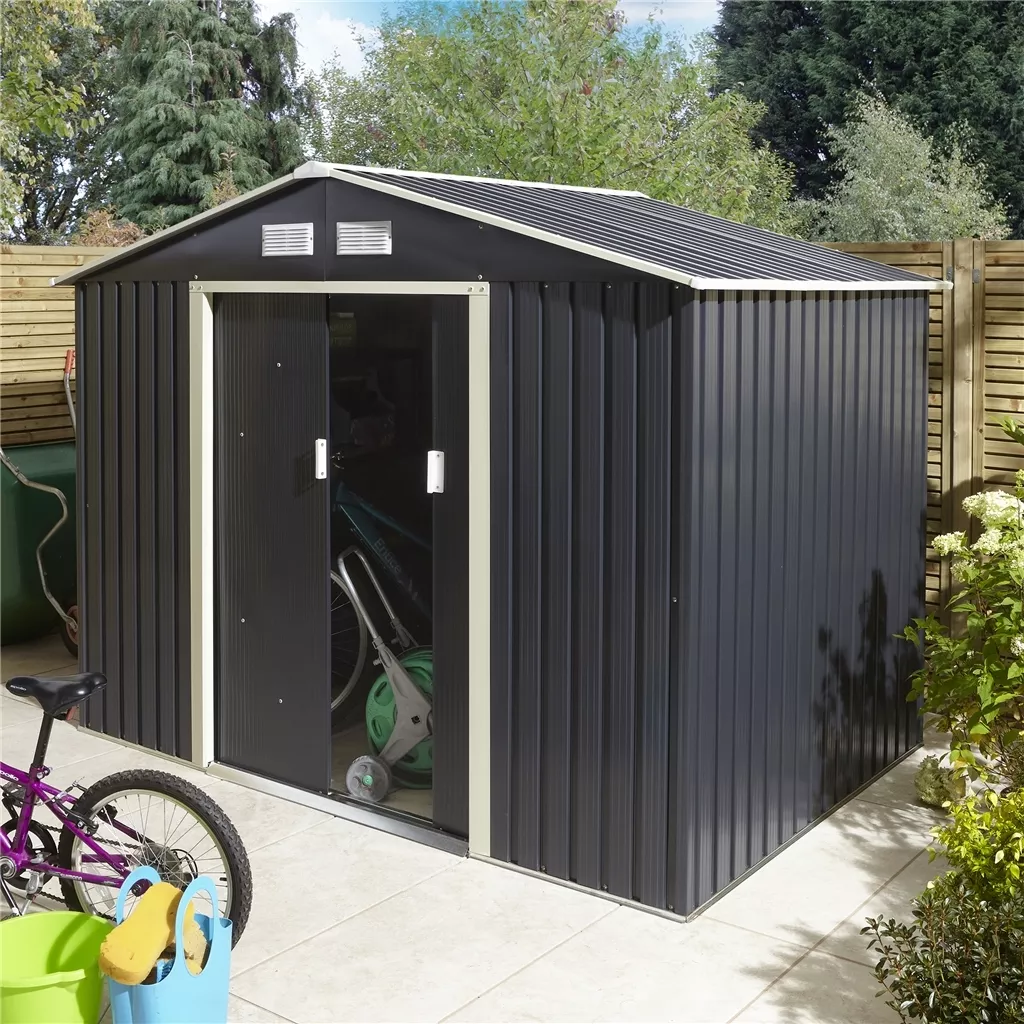 8 x 6 Double Door Metal Apex Shed – Dark Grey product image