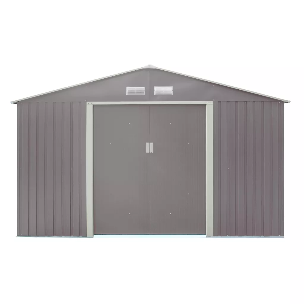 10 x 8 Double Door Metal Apex Shed – Light Grey