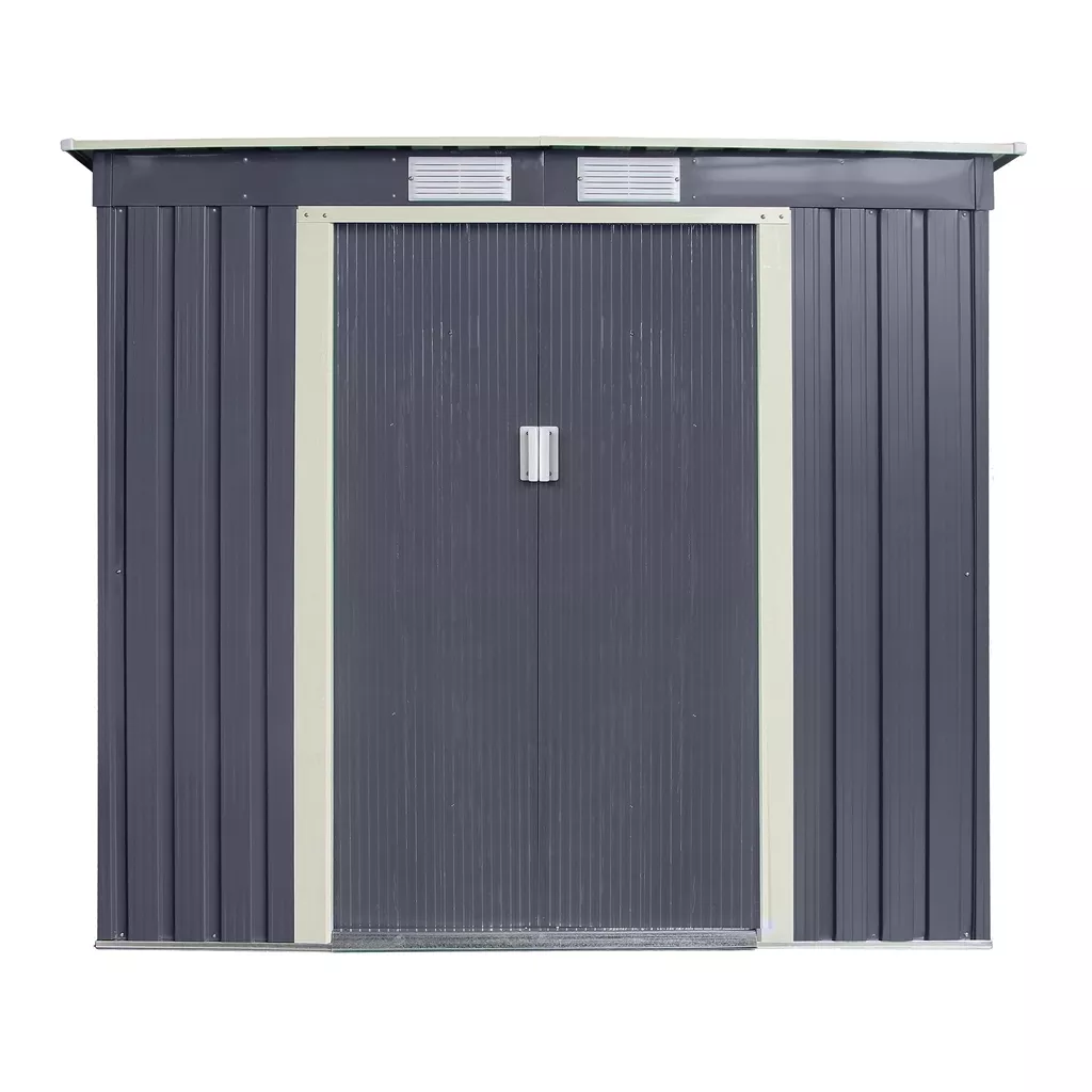 6 x 4 Double Door Metal Pent Shed – Dark Grey