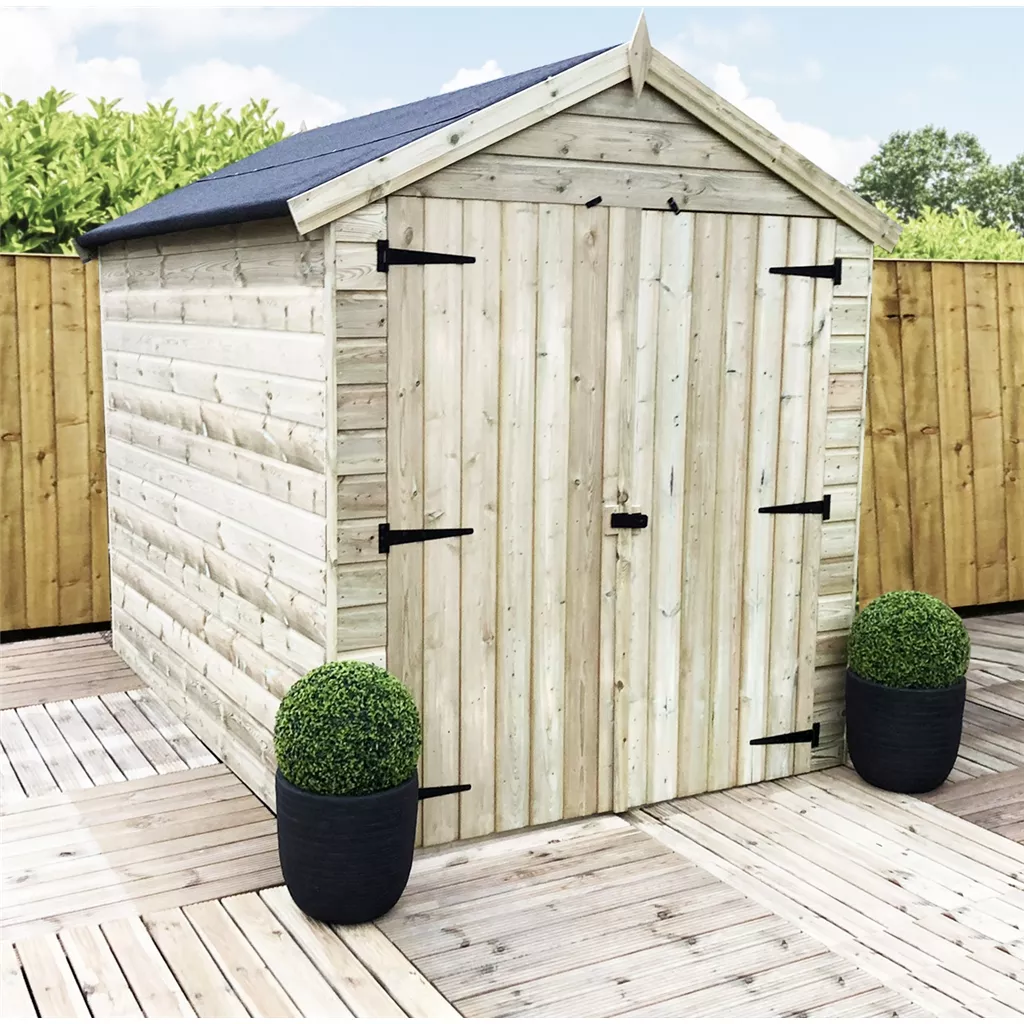 10 x 6 Windowless Premier Pressure Treated T&G Apex Shed – Higher Eaves, Double Door