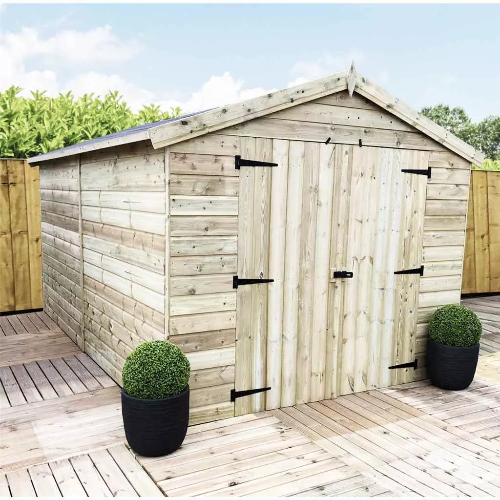 12 x 6 Windowless Premier Pressure Treated T&G Apex Shed – Higher Eaves, Double Door product image