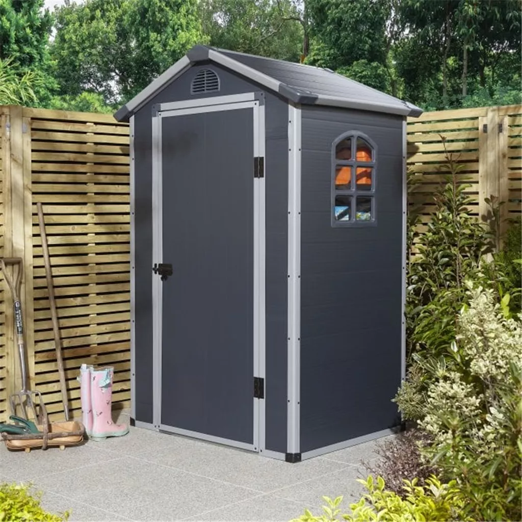 4ft x 3ft Deluxe Stratton Plastic Shed Single Door Apex Shed With Foundation Kit - Dark Grey product image