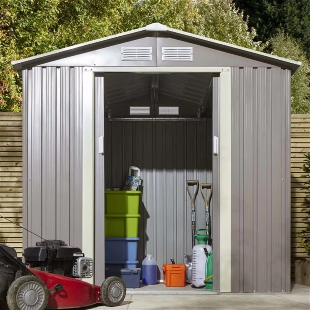 6 x 4 Deluxe Ironwood Metal Apex Shed – Double Door, Assembly & Foundation Kit – Light Grey product image