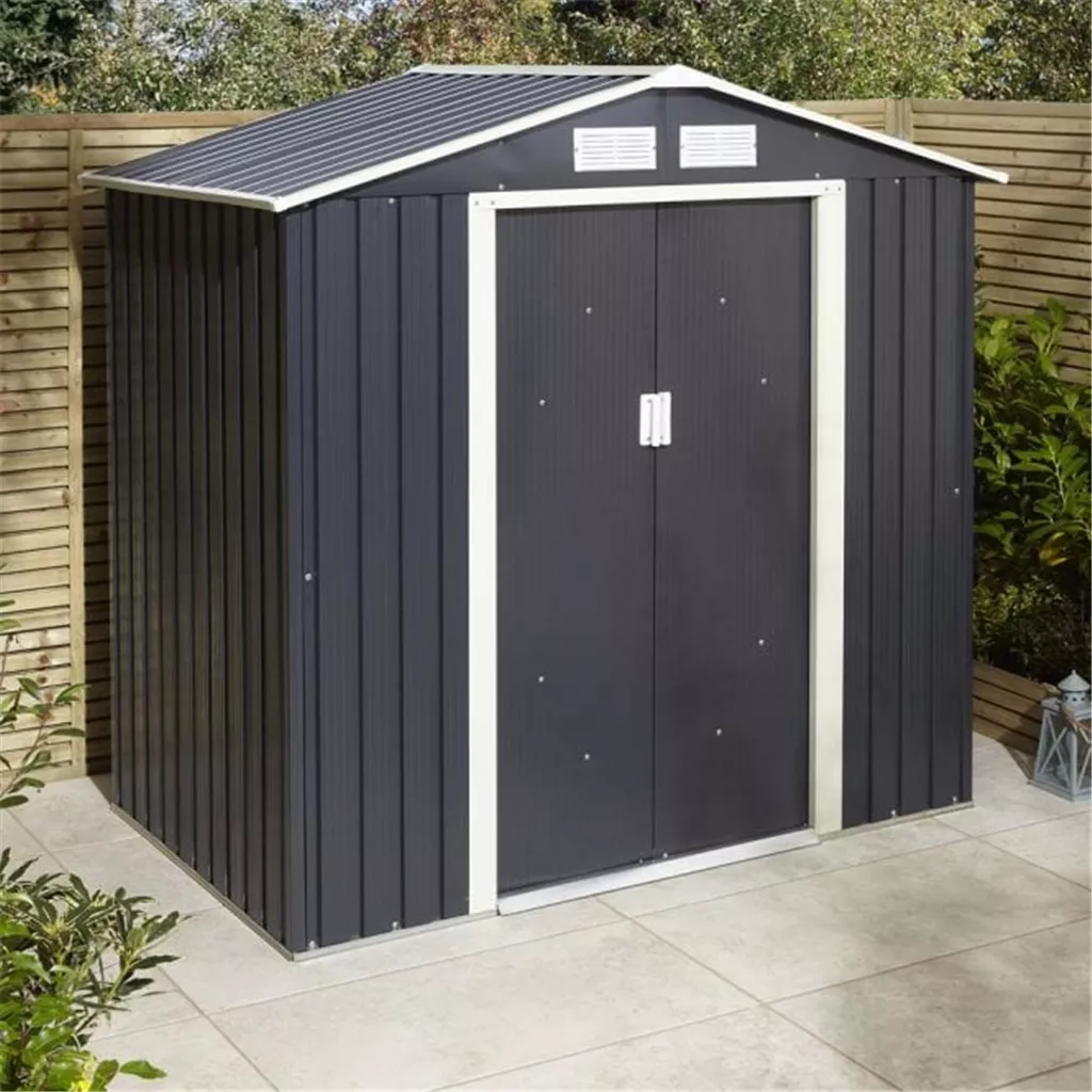 6 x 4 Deluxe Ironwood Metal Apex Shed – Double Door, Assembly – Dark Grey product image