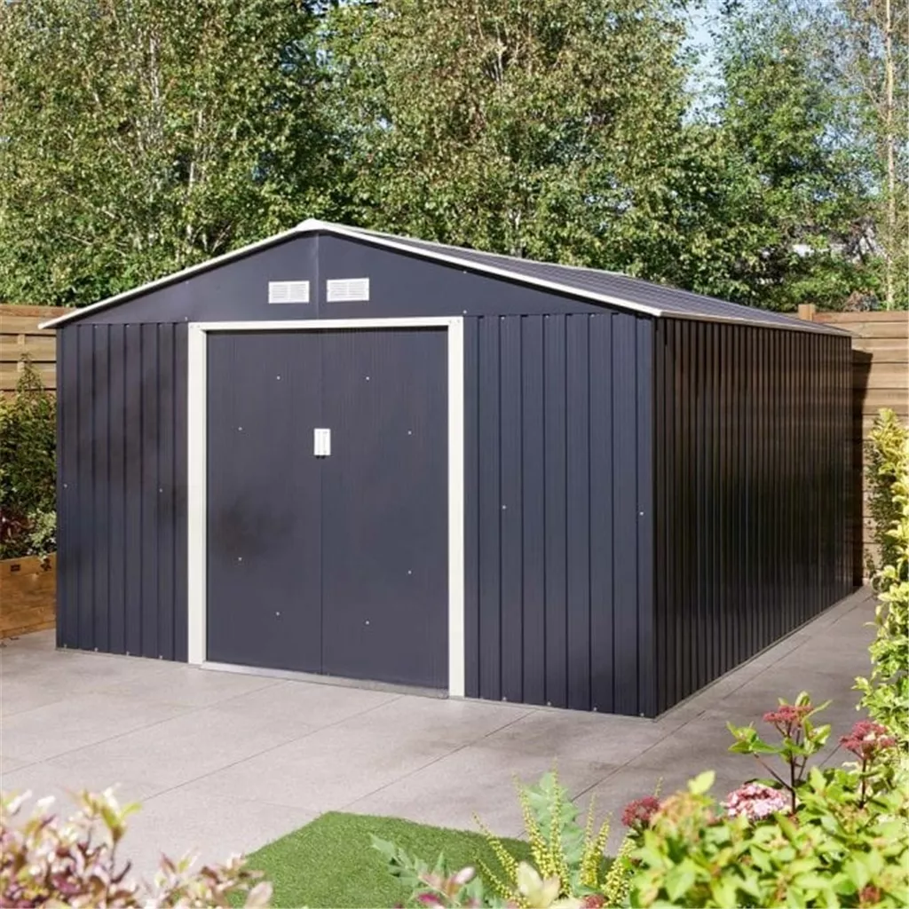 10 x 12 Deluxe Ironwood Metal Apex Shed – Double Door – Dark Grey product image