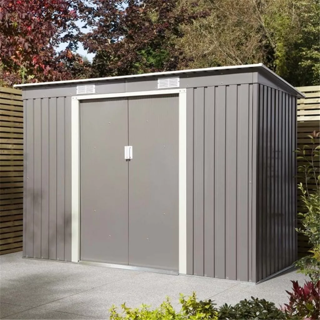 8 x 4 Deluxe Ironwood Metal Pent Shed – Single Door, Assembly & Foundation Kit – Light Grey product image