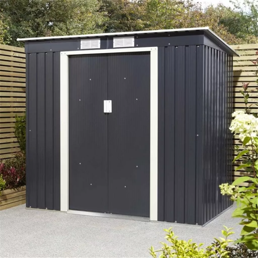 8 x 4 Deluxe Ironwood Metal Pent Shed – Single Door, Assembly & Foundation Kit – Dark Grey product image