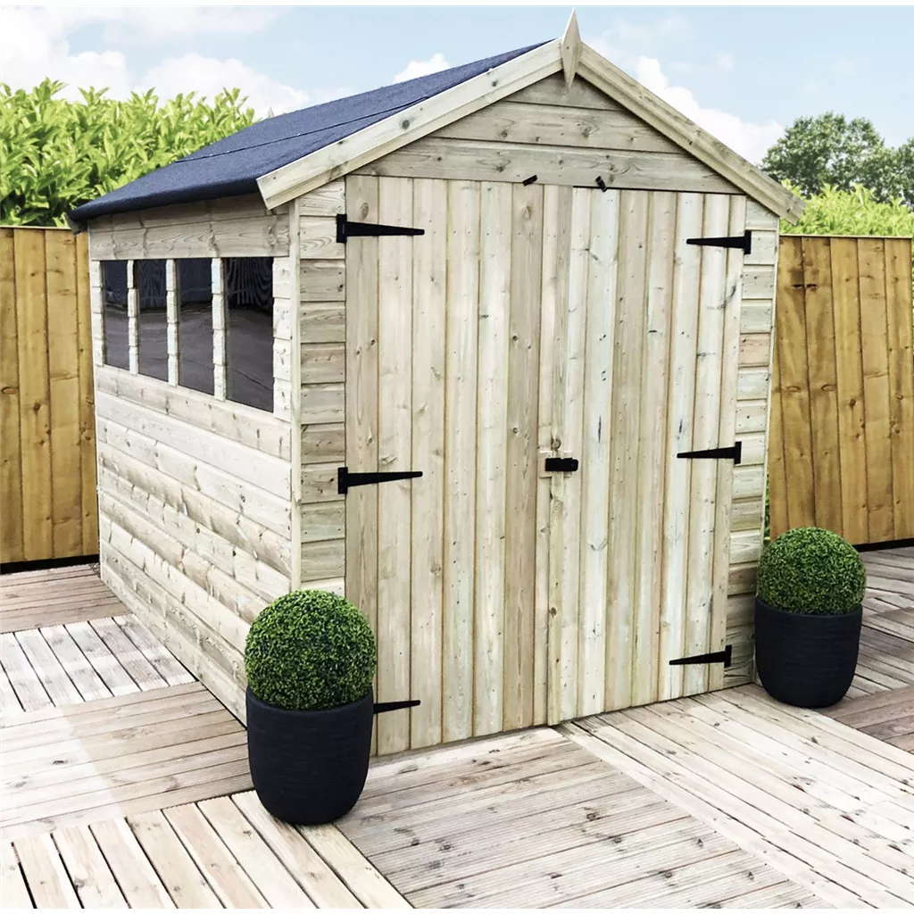 10 x 8 Premier Pressure Treated T&G Apex Shed – Higher Eaves, 4 Windows, Double Door