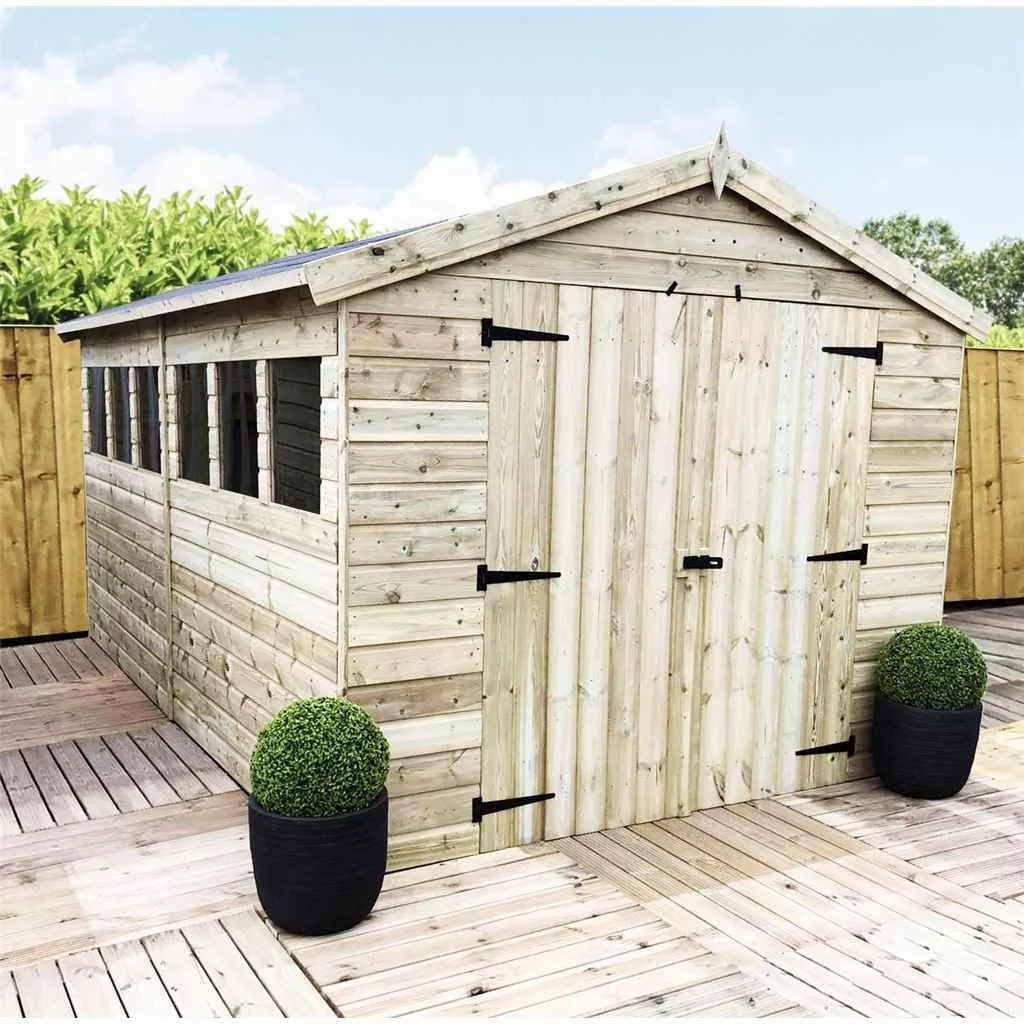 12 x 8 Premier Pressure Treated T&G Apex Shed – Higher Eaves, 6 Windows, Double Door product image