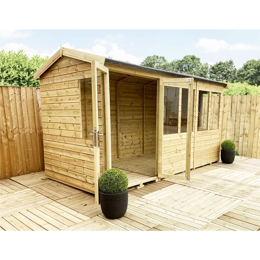 8 x 24 Reverse Pressure Treated Apex Summerhouse – High Eaves