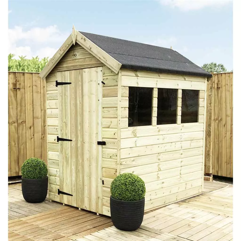 6 x 6 Premier Pressure Treated T&G Apex Shed – Higher Eaves, 3 Windows, Single Door product image