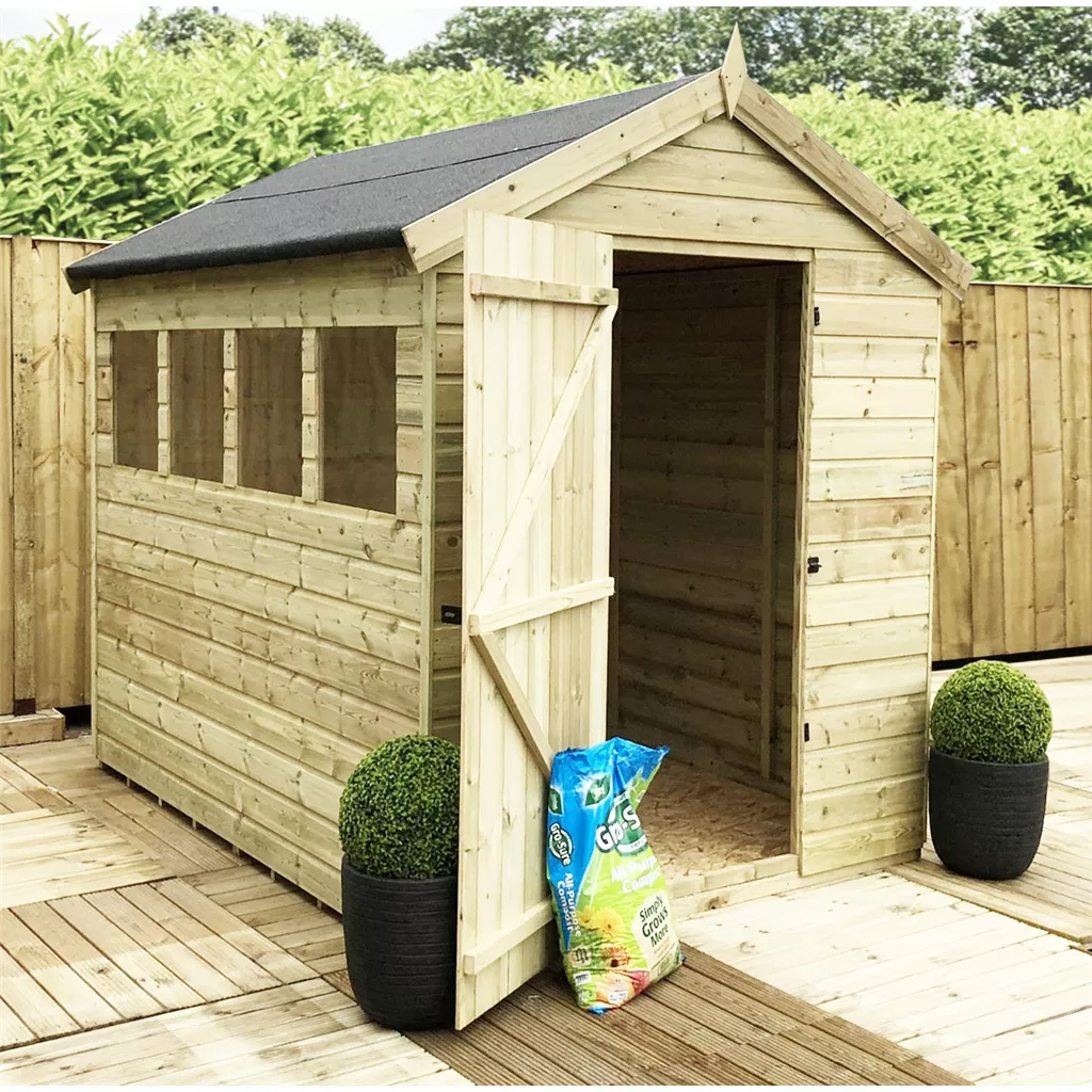 12 x 6 Premier Pressure Treated T&G Apex Shed – Higher Eaves, 6 Windows, Single Door
