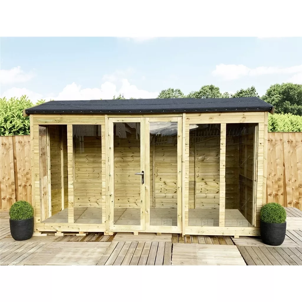 9 x 30 Reverse Pressure Treated Apex Summerhouse – Long Windows