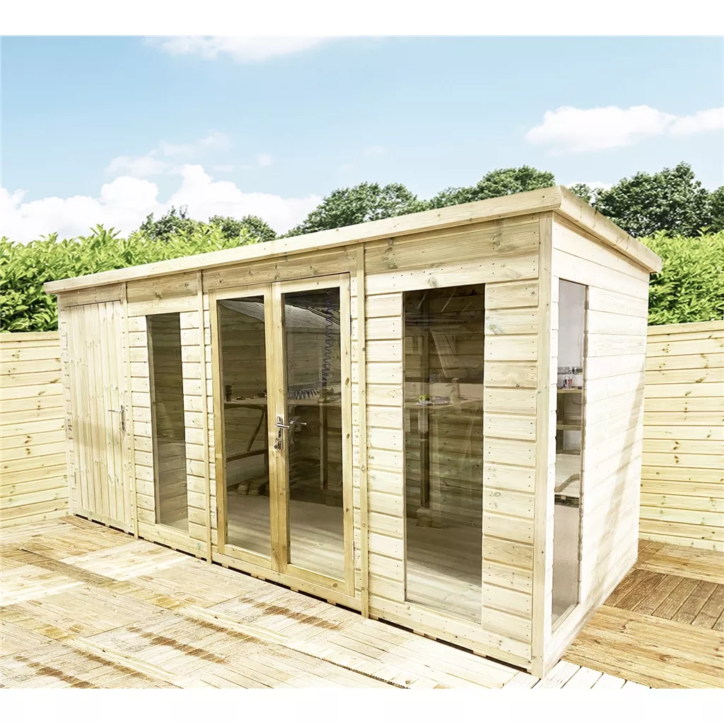 15 x 15 Combi Pressure Treated Pent Summerhouse with Side Storage