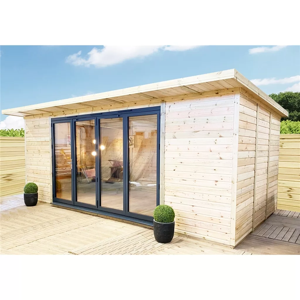 13 x 13 DELUXE PLUS Insulated Garden Office – Aluminium BiFold Doors